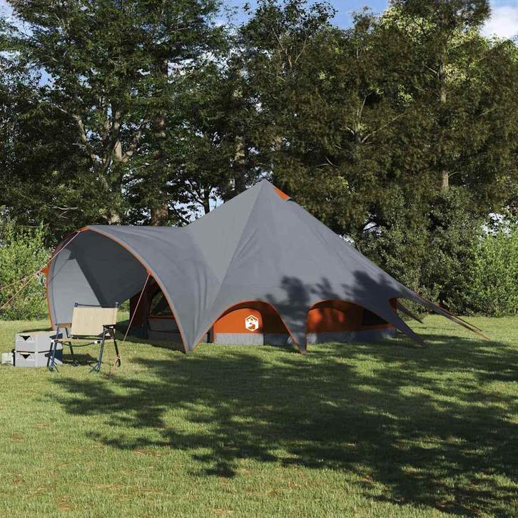 vidaXL Teepee Tent met dak Grijs en Oranje 600 x 600 x 347, Caravans en Kamperen, Tenten, Nieuw, Verzenden