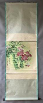 INK AND COLOR ON PAPER PAINTING Flowers and Bird -