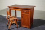 Bureau - Hout - Vintage schoolbank met stoel