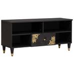 vidaXL TV-kast met lade Zwart 100 x 33 x 46 cm Massief Mango, Huis en Inrichting, Woonaccessoires | Cd- en Dvd-rekken, Verzenden