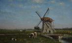 Jan Vrolijk (1845-1894) - Weidelandschap met koeien en molen