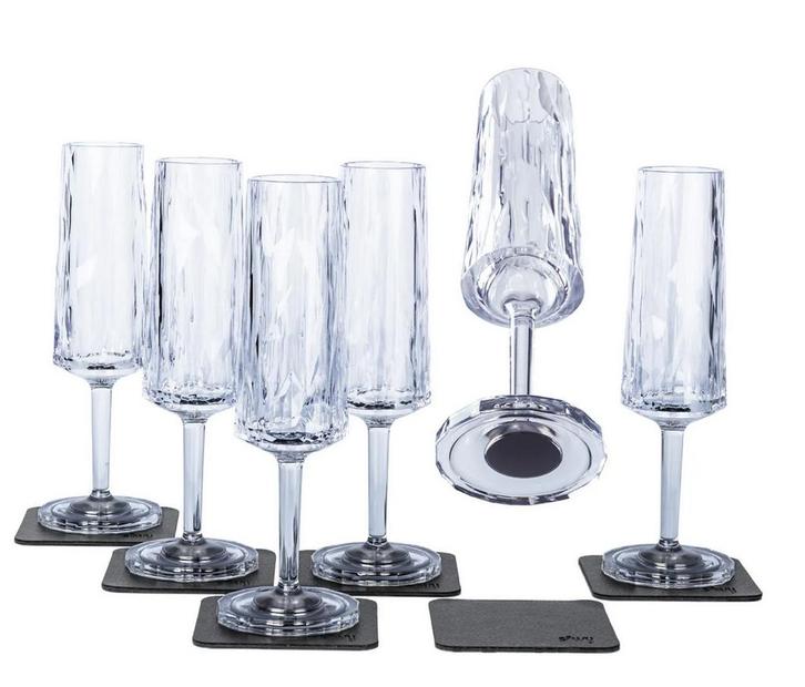 Silwy 6 magnetische champagne glazen met zwarte metalen N..., Caravans en Kamperen, Kampeeraccessoires, Nieuw, Ophalen of Verzenden