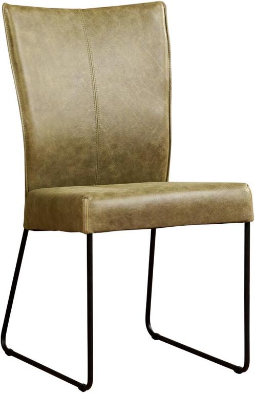 Olijfgroene leren industriële eetkamerstoel - Vintage Leer O, Huis en Inrichting, Stoelen, Eén, Overige kleuren, Nieuw, Leer, Ophalen of Verzenden