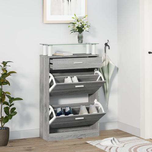 vidaXL Schoenenkast 63x24x104 cm bewerkt hout grijs sonoma, Huis en Inrichting, Kasten | Schoenenrekken, Nieuw, Verzenden