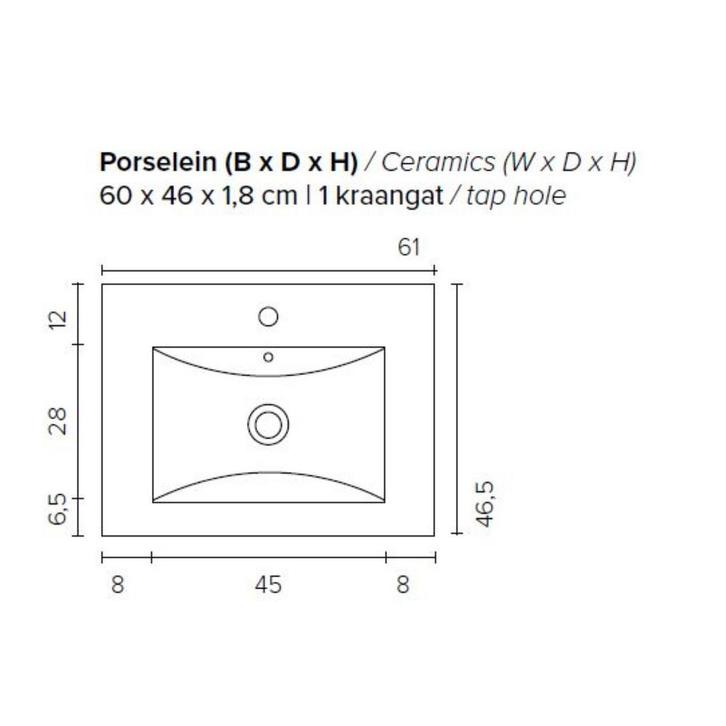 Badkamermeubel Boss & Wessing Pepper Wastafel Porselein Met, Huis en Inrichting, Badkamer | Badkamermeubels, Ophalen of Verzenden
