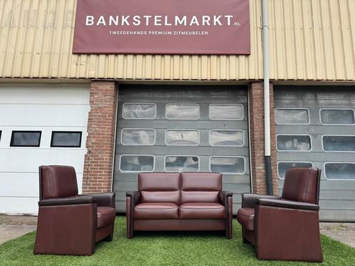 Bankstel SENIOREN bruin leer 2+1+1 zit bank en fauteuils, Huis en Inrichting, Banken | Bankstellen, Rechte bank, Vierpersoons of meer