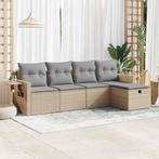 vidaXL 5-delige Loungeset met kussens poly rattan beige, Tuin en Terras, Tuinsets en Loungesets, 5 zitplaatsen, Nieuw, Loungeset
