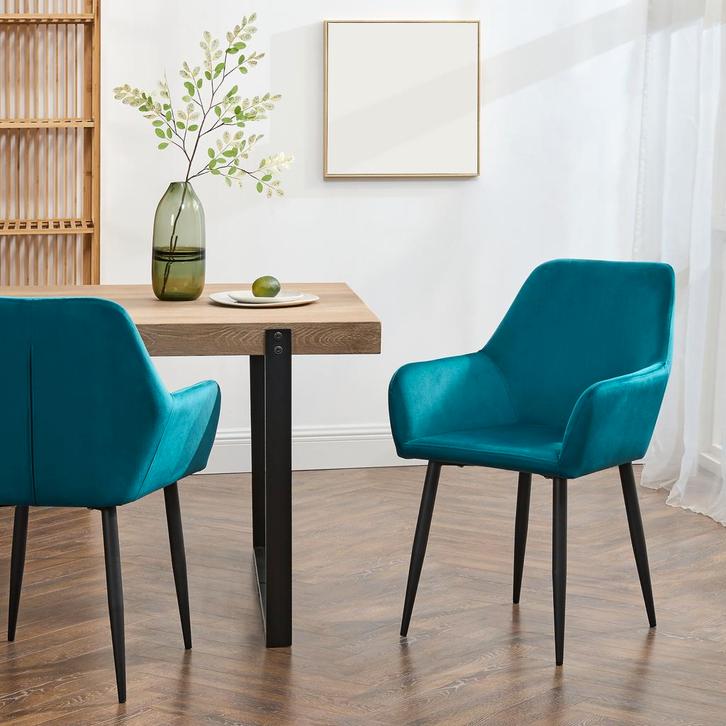 Eetkamerstoel Hollola set van 2 turquoise [en.casa], Huis en Inrichting, Stoelen, Verzenden