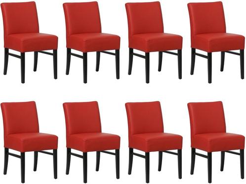 Set van 8 Rode leren landelijke eetkamerstoelen - Toledo Lee, Huis en Inrichting, Stoelen, Vijf, Zes of meer stoelen, Overige kleuren