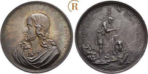 Zilver medaille unsigniert von Hauer en Doell o J Religion:, Postzegels en Munten, Penningen en Medailles, Verzenden