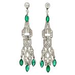 Platina oorhangers met smaragd en diamant 950, Sieraden, Tassen en Uiterlijk, Oorbellen, Ophalen of Verzenden, Nieuw