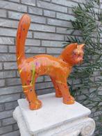 Beeld, garden statue cat color orange with paint color - 46