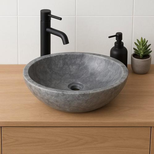 Wasbak | Wastafel | Marmer | 40x30x12 | Natuursteen | Grijs, Doe-het-zelf en Verbouw, Sanitair, Nieuw, Steen, Wastafel, Verzenden