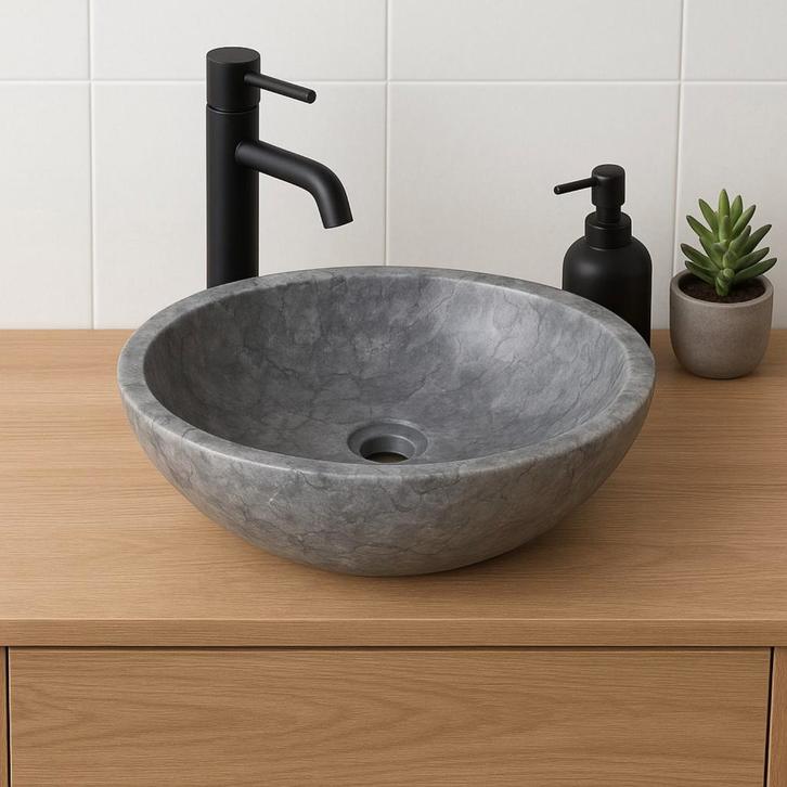Wasbak | Wastafel | Marmer | 40x30x12 | Natuursteen | Grijs, Doe-het-zelf en Verbouw, Sanitair, Nieuw, Steen, Wastafel, Verzenden