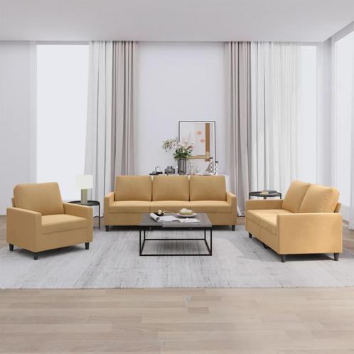 vidaXL 3-delige Loungeset met kussens fluweel bruin, Huis en Inrichting, Banken | Bankstellen, Nieuw, Stof, Vierpersoons of meer