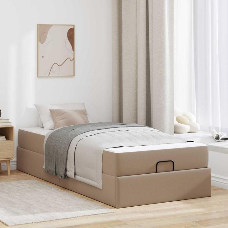 vidaXL Bedframe met matras met matras 2 pcs Tan PVC, Huis en Inrichting, Slaapkamer | Bedden, Nieuw, Verzenden