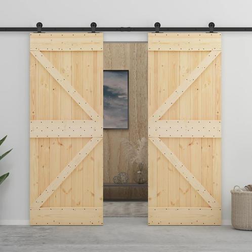 vidaXL Schuifdeur met beslag 90x210 cm massief grenenhout, Doe-het-zelf en Verbouw, Deuren en Horren, Nieuw, Verzenden