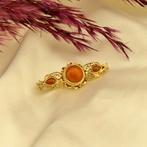 Antiek gouden broche met bloedkoraal (vintage sieraden), Gebruikt, Overige kleuren, Ophalen of Verzenden, Met edelsteen