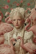 I_KONIQ - Nordic woman and pink flamingo in rococo style