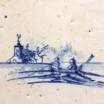 Tegel - Scheepjestegel : Roeiboot met visser ? - 1650-1700 -, Antiek en Kunst