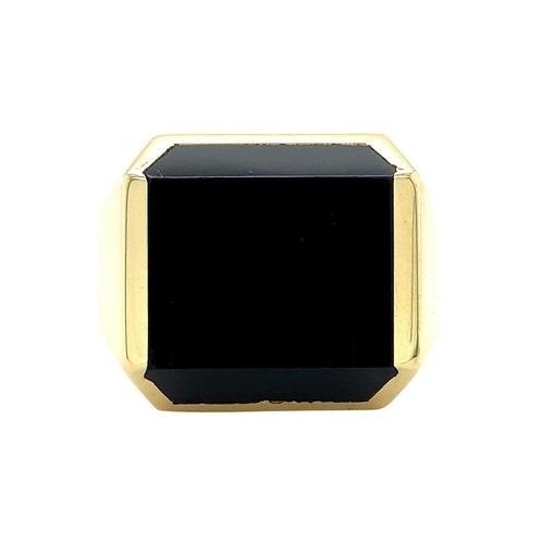 Gouden heren zegelring met onyx 14 karaat, Sieraden, Tassen en Uiterlijk, Ringen, Zwart, Zo goed als nieuw, Goud, Verzenden