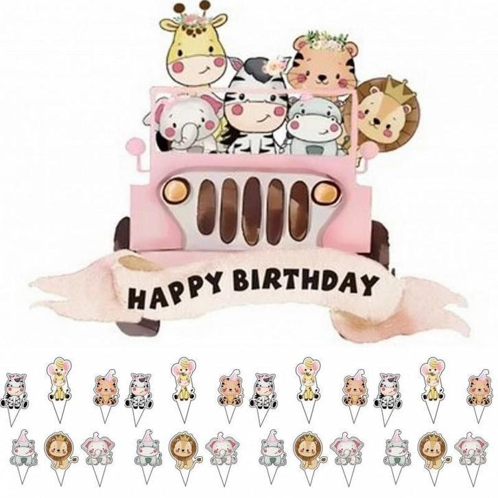 25-delige Jungle Safari Themafeest taart- en cupcake topper, Hobby en Vrije tijd, Taarten en Cupcakes maken, Taarten of Cupcakes