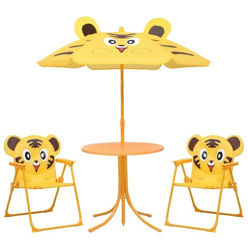 vidaXL 3-delige Bistroset voor kinderen met parasol geel, Tuin en Terras, Tuinsets en Loungesets, Nieuw, 3 zitplaatsen, Textileen