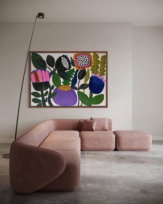 Maraé - Jardin bleu XXL, Antiek en Kunst, Kunst | Schilderijen | Modern