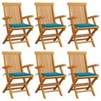 vidaXL Tuinstoelen 6 st met blauwe kussens massief teakhout, Tuin en Terras, Tuinstoelen, Verzenden, Nieuw, Teakhout
