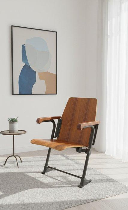 Meneghello - Fauteuil - Hout, Metaal - Cinema - Industrieel, Antiek en Kunst, Antiek | Wandborden en Tegels