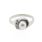 Witgouden ring met parel en diamanten | 0,07 ct. (585), Sieraden, Tassen en Uiterlijk, 18 tot 19, Gebruikt, Overige kleuren, Ophalen of Verzenden