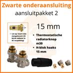 Eco 8 Zwarte thermostatisch aansluitpakket 2 t.b.v. 15 mm bu, Doe-het-zelf en Verbouw, Verwarming en Radiatoren, Ophalen of Verzenden