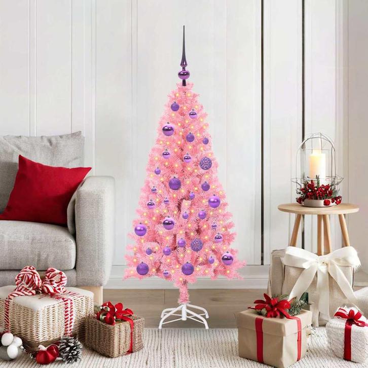 vidaXL Kerstboom met 150 LED met standaard Roze 120 cm PVC, Diversen, Kerst, Nieuw, Verzenden