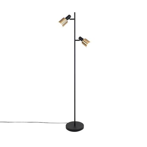 Design vloerlamp zwart met goud 2-lichts - Stijn, Huis en Inrichting, Lampen | Vloerlampen, Nieuw, Overige materialen, 150 tot 200 cm