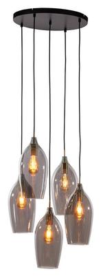 Light & Living Hanglamp Lukaro 5-lamps, kleur Smoke/Antiek B, Nieuw, Glas, Verzenden