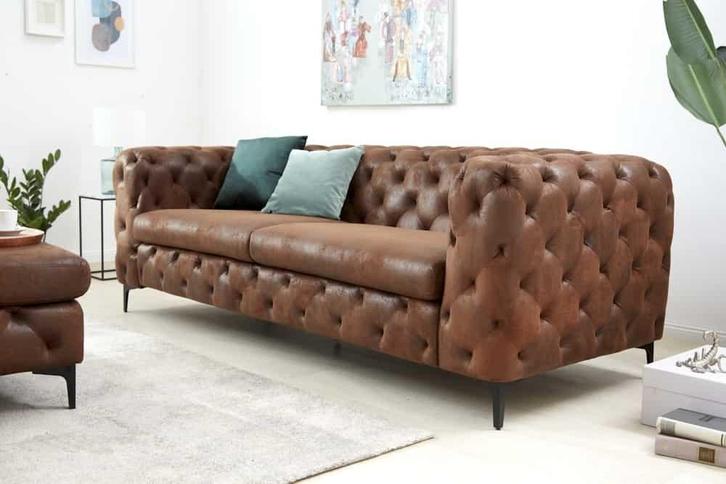 Chesterfield 3-zitsbank MODERN BAROK 235cm antiek bruin, Huis en Inrichting, Banken | Bankstellen, Ophalen of Verzenden