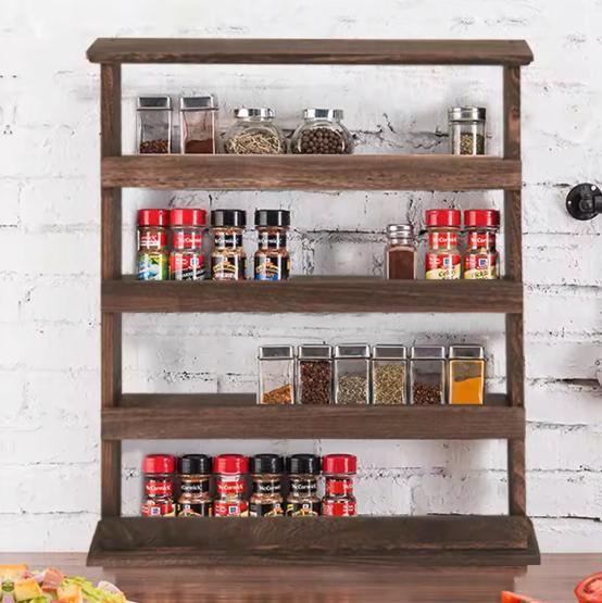 Wand Kruidenrek Hout – 4-Lagen Paulownia, 60×53 cm, Huis en Inrichting, Keuken | Keukenelementen, Nieuw, Verzenden