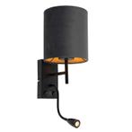Smart wandlamp zwart met velours donkergrijze kap incl. Wifi, Nieuw, Overige materialen, Modern