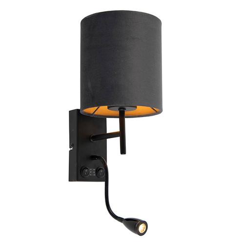Smart wandlamp zwart met velours donkergrijze kap incl. Wifi, Huis en Inrichting, Lampen | Wandlampen, Nieuw, Overige materialen