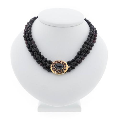 Antieke granaat kralen collier met gouden sier slot | 39 cm, Sieraden, Tassen en Uiterlijk, Kettingen, Overige kleuren, Gebruikt