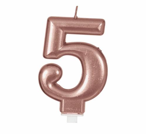 Rose Gouden Kaars 5 Jaar 8cm, Hobby en Vrije tijd, Feestartikelen, Nieuw, Verzenden