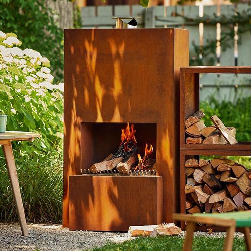 GardenMaxX Tuinhaard Pinacate XL Corten + Houtopslag + Grill, Tuin en Terras, Tuinhaarden, Nieuw, Ophalen of Verzenden
