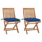 vidaXL Tuinstoelen 2 st met blauwe kussens massief teakhout, Tuin en Terras, Tuinstoelen, Verzenden, Nieuw, Teakhout
