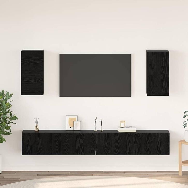 vidaXL Wand TV Kast Wandgemonteerd Zwart eiken Bewerkt hout, Huis en Inrichting, Kasten | Televisiemeubels, Nieuw, Minder dan 50 cm