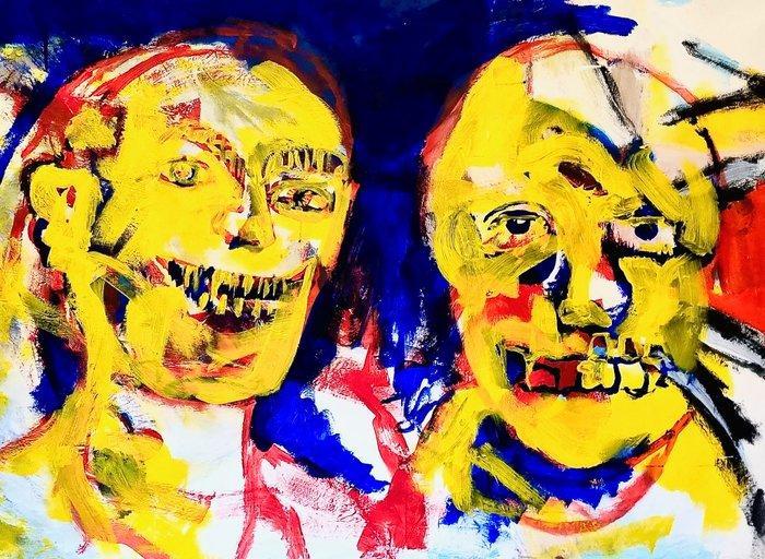 PIXA - “Dual Faces” | Expressionist Portrait XXL acrylic on, Antiek en Kunst, Kunst | Schilderijen | Modern