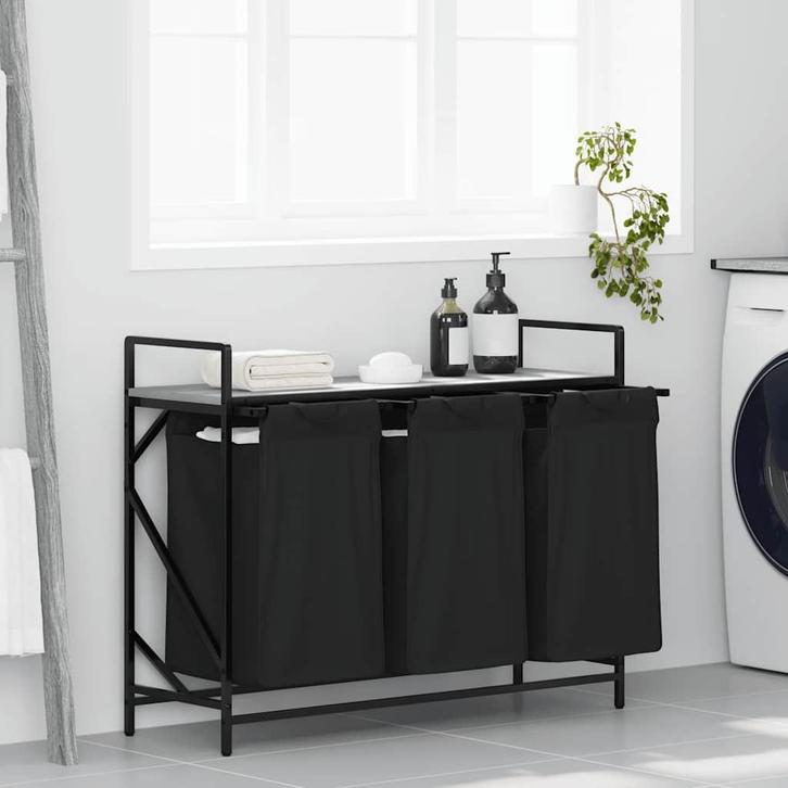 vidaXL Wasmand 3 vakken met plank grijs sonoma eiken, Tuin en Terras, Droogmolens en Wasrekken, Nieuw, Verzenden