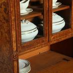 Lage 4-deurs boekenkast met 2 archiefkleppen  noten met wort, Antiek en Kunst, Antiek | Meubels | Kasten, Ophalen of Verzenden