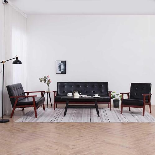 vidaXL 3-delig Bankstel kunstleer zwart, Huis en Inrichting, Banken | Bankstellen, Nieuw, Minder dan 150 cm, Leer, Vierpersoons of meer