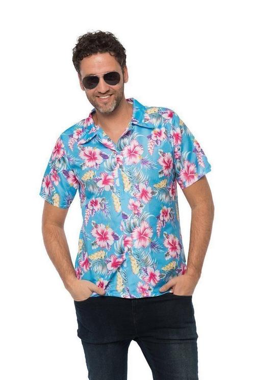 Tropicana Hawaii Shirt Blauw Bloemen, Hobby en Vrije tijd, Feestartikelen, Feestartikel, Nieuw, Verzenden