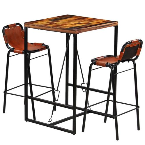 vidaXL 3-delige Barset massief gerecycled hout en echt, Huis en Inrichting, Complete eetkamers, Nieuw, Verzenden
